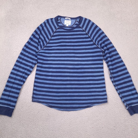 Lucky Brand Handcrafted Shirt Mens Large Blue Striped True‎ Indigo Cotton - Picture 1 of 12